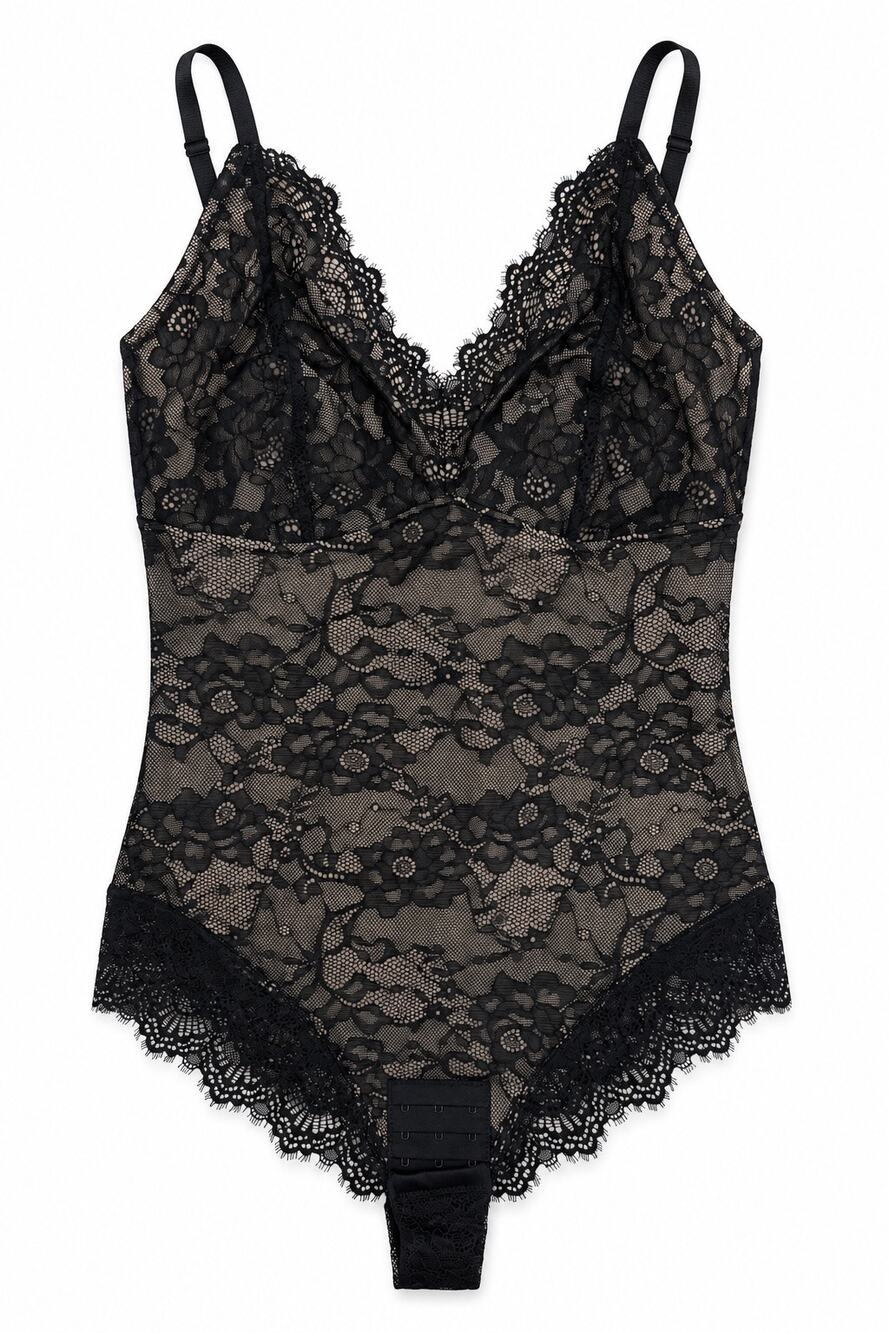 NWT Feelingirl Black Lace Tummy Control Shapewear Bodysuit Large